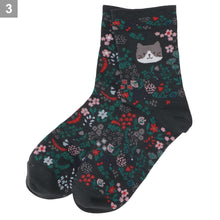 ふくふくにゃんこ 花柄クルーソックス