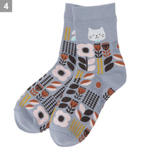 ふくふくにゃんこ 花柄クルーソックス