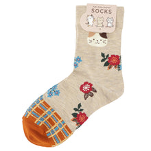 ふくふくにゃんこ 花柄クルーソックス