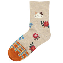 ふくふくにゃんこ 花柄クルーソックス