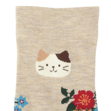 ふくふくにゃんこ 花柄クルーソックス