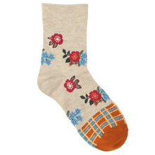 ふくふくにゃんこ 花柄クルーソックス