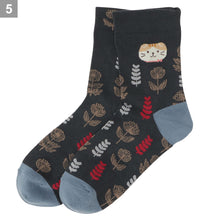 ふくふくにゃんこ 花柄クルーソックス