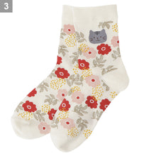ふくふくにゃんこ 花柄クルーソックス