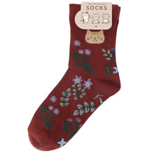 ふくふくにゃんこ 花柄クルーソックス