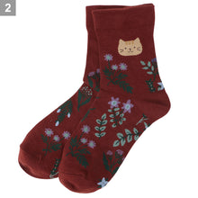 ふくふくにゃんこ 花柄クルーソックス