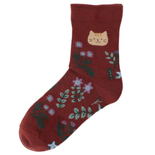 ふくふくにゃんこ 花柄クルーソックス