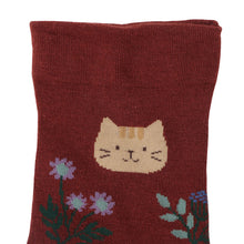 ふくふくにゃんこ 花柄クルーソックス