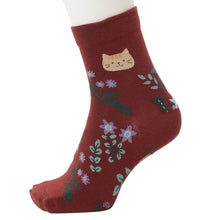 ふくふくにゃんこ 花柄クルーソックス