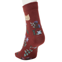 ふくふくにゃんこ 花柄クルーソックス