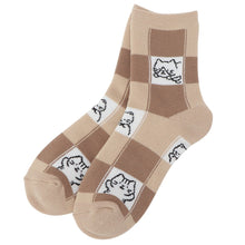  ふくふくにゃんこ ブロック柄パイルソックス

