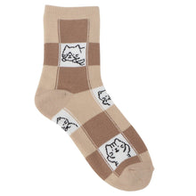  ふくふくにゃんこ ブロック柄パイルソックス
