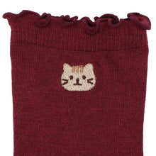  ふくふくにゃんこ 吸湿発熱メロウ刺繍クルーソックス
