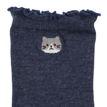  ふくふくにゃんこ 吸湿発熱メロウ刺繍クルーソックス
