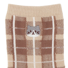  ふくふくにゃんこ チェック刺繍クルーソックス
