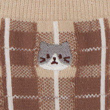  ふくふくにゃんこ チェック刺繍クルーソックス

