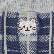  ふくふくにゃんこ チェック刺繍クルーソックス
