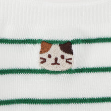  ふくふくにゃんこ 細ボーダー刺繍クルーソックス
