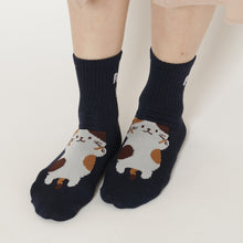  ふくふくにゃんこ  バックロゴクルーソックス
