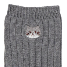  ふくふくにゃんこ 吸湿発熱リブ刺繍クルーソックス
