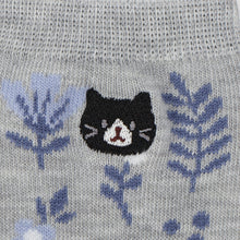  ふくふくにゃんこ 花柄刺繍クルーソックス
