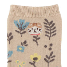  ふくふくにゃんこ 花柄刺繍クルーソックス
