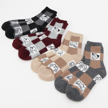  ふくふくにゃんこ ブロック柄パイルソックス
