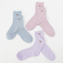  ふくふくにゃんこ 無地刺繍モールソックス
