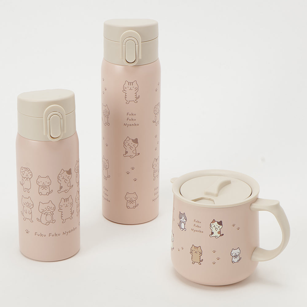 ふくふくにゃんこ ラテピンク ワンタッチ ステンレス ボトル 350ml