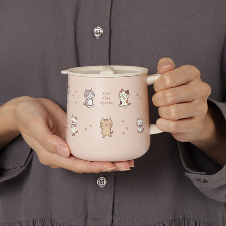 ふくふくにゃんこ ラテピンク ふた付き ステンレス マグカップ