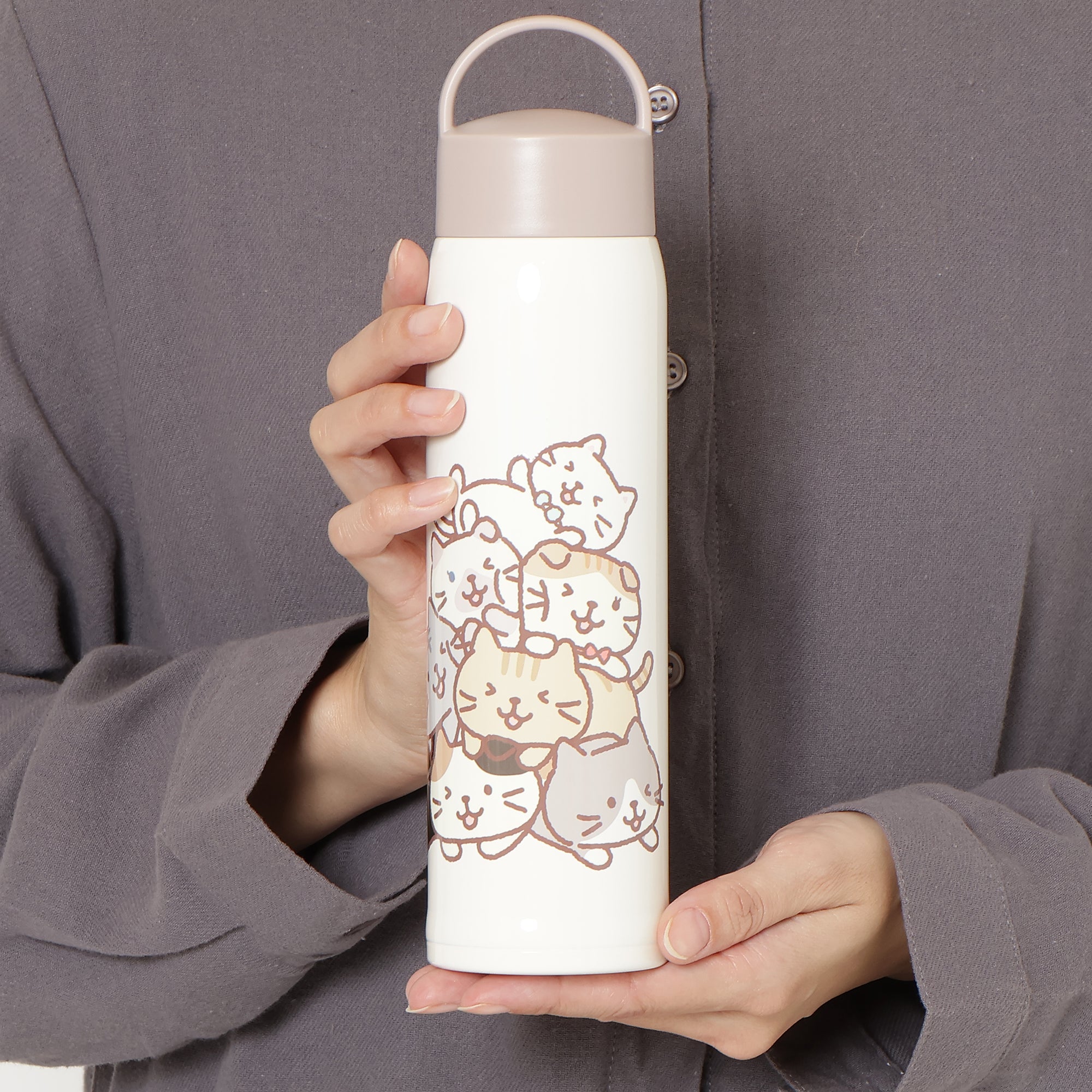 ふくふくにゃんこ むぎゅっとにゃんこハンドル付きステンレスボトル