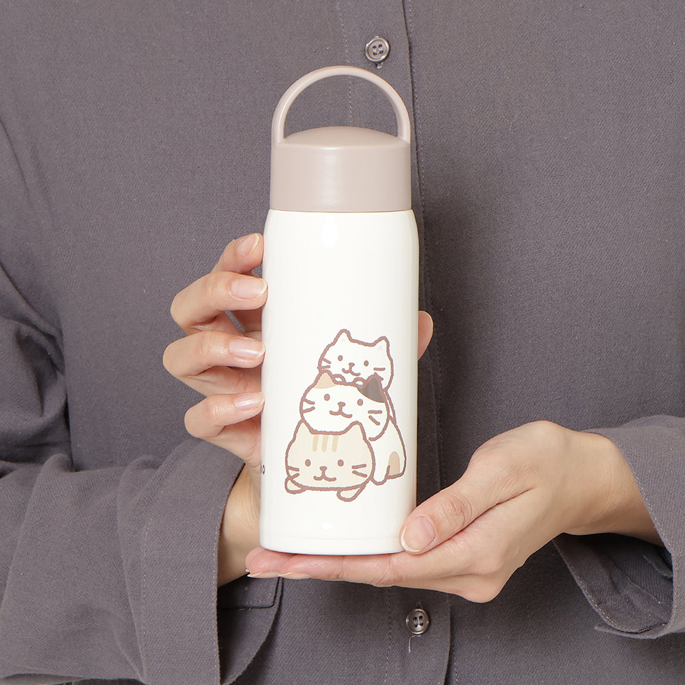 ふくふくにゃんこ むぎゅっとにゃんこハンドル付きステンレスボトル