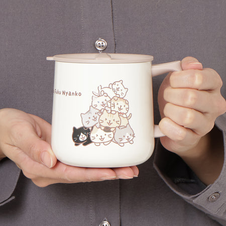 ふくふくにゃんこ むぎゅっとにゃんこふた付きステンレスマグ