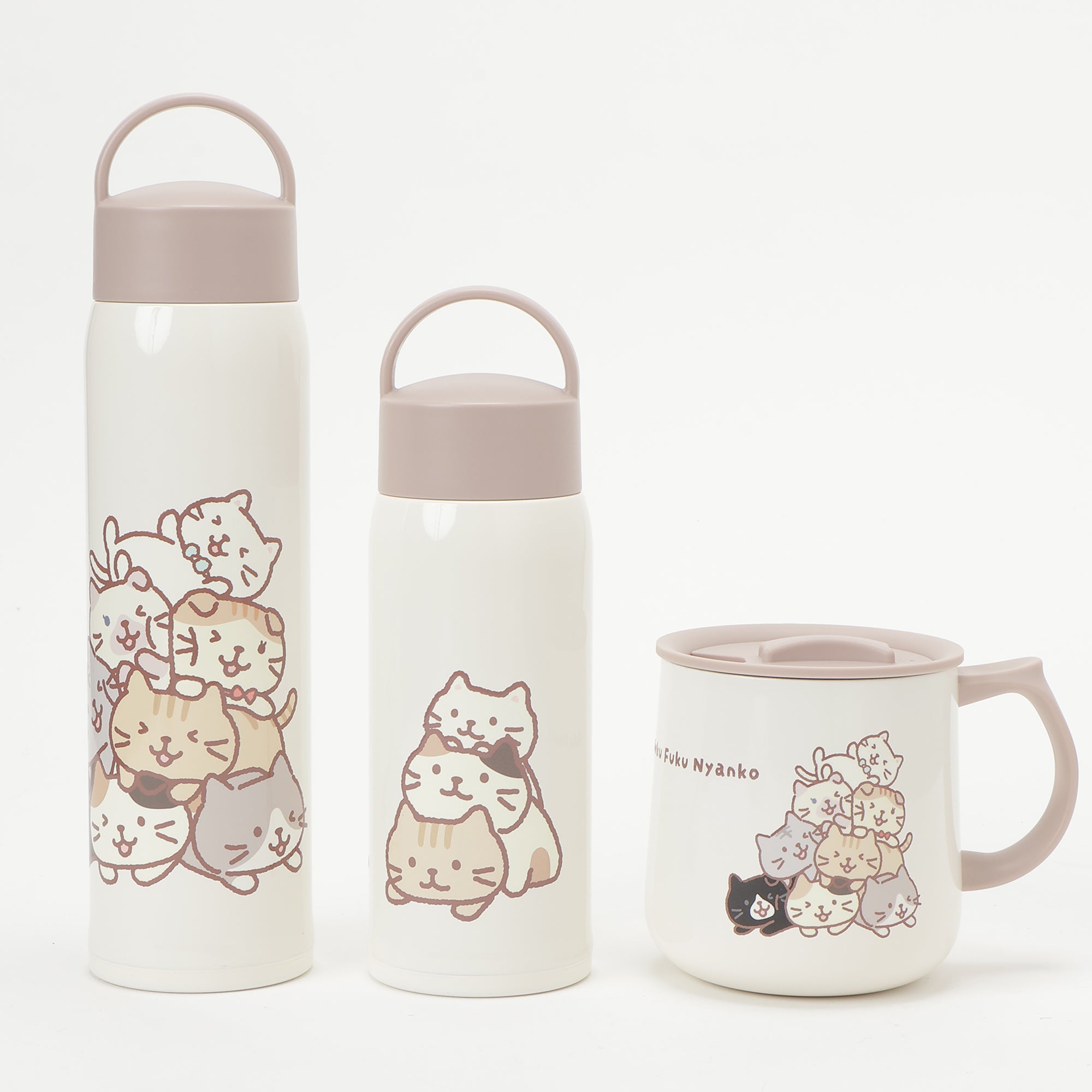 ふくふくにゃんこ むぎゅっとにゃんこハンドル付きステンレスボトル