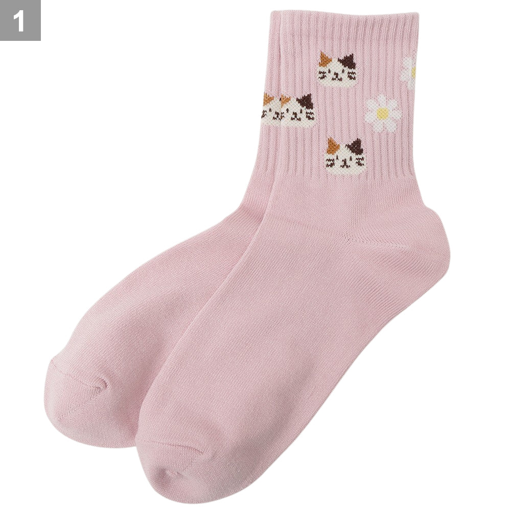 ふくふくにゃんこ リッチェル花柄クルーソックス