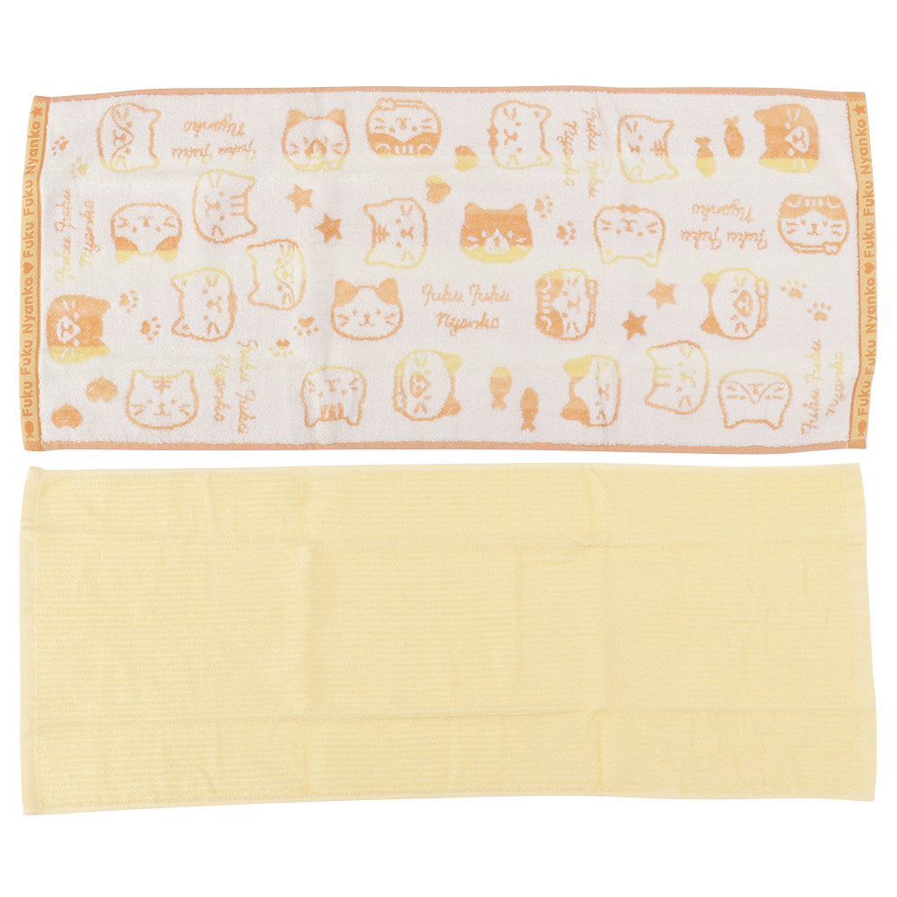 ふくふくにゃんこ フェイス無撚糸フェイスタオル2枚組