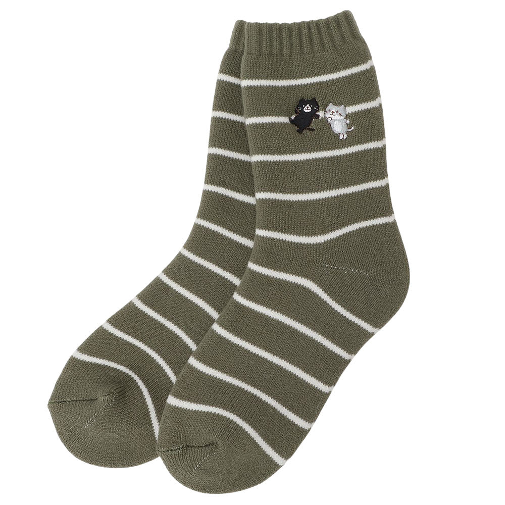 ふくふくにゃんこ 刺繍裏起毛ソックス