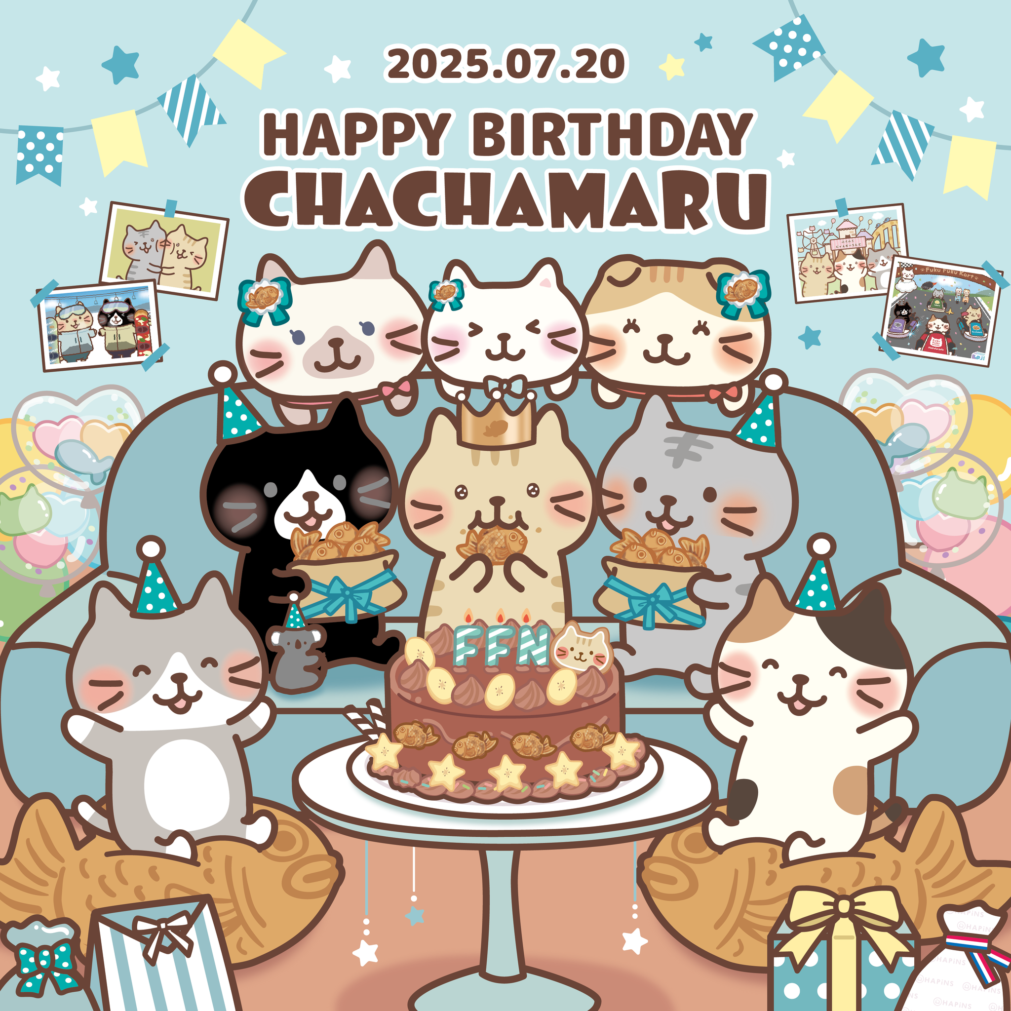 ふくふくにゃんこ チャチャ丸 バースデー 刺繡 タグ キーホルダー