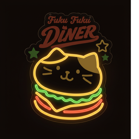 【受注販売】ふくふくにゃんこ ダイナーネオンサイン看板 【WEB限定】